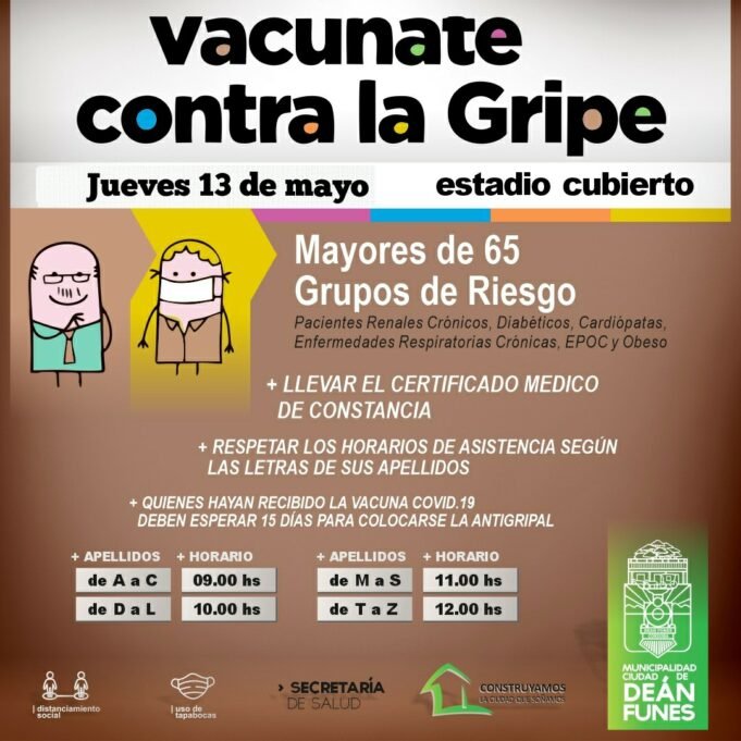 DEAN FUNES: VACUNA ANTIGRIPAL ADULTOS • MARTES Y JUEVES•