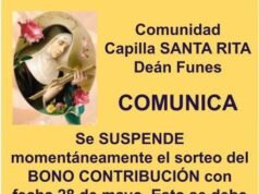DEÁN FUNES: COMUNIDAD SANTA RITA POSPONE EL SORTEO DE UN BONO CONTRIBUCIÓN.