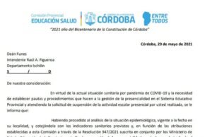 DEÁN FUNES SUSPENDE LAS CLASES PRESENCIALES EN EL NIVEL SECUNDARIO DE TODOS LOS CENTROS EDUCATIVOS DE LA CIUDAD.