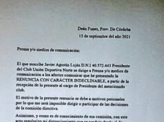 RENUNCIA EN LA LIGA ISCHILÍN: EL PRESIDENTE DE UNIÓN DEPORTIVA NORTE DEBIÓ DEJAR SU CARGO POR MOTIVOS PERSONALES.