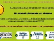 QUILINO: DEL 03 AL 14 DE ENERO LA MUNI NO ATENDERÁ AL PUBLICO.