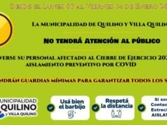 QUILINO: DEL 03 AL 14 DE ENERO LA MUNI NO ATENDERÁ AL PUBLICO.