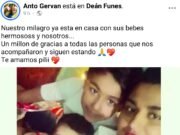 FINAL FELIZ: PILAR GERVAN FUE DADA DE ALTA Y YA ESTÁ EN DEÁN FUNES.