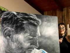 MESSI-ENTO ARTE: IMPRESIONANTE CUADRO DE MESSI PINTADO POR UNA ARTISTA PLÁSTICA DE LA LOCALIDAD DE AVELLANEDA.