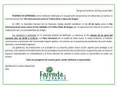 FAZENDA LA ESPERANZA SE SUMA A LA JORNADA DE REFLEXIÓN SOBRE LUCHA CONTRA LAS ADICCIONES.
