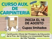 VILLA TULUMBA: INSCRIPCIONES ABIERTAS PARA CURSO DE AUXILIAR DE CARPINTERÍA.