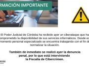 EL SISTEMA INFORMÁTICO DEL PODER JUDICIAL CÓRDOBA SUFRIÓ UN HACKEO.