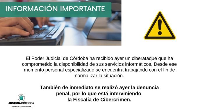 EL SISTEMA INFORMÁTICO DEL PODER JUDICIAL CÓRDOBA SUFRIÓ UN HACKEO.