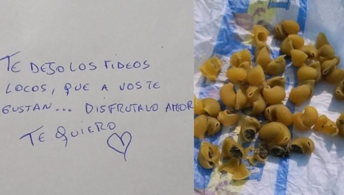 FIDEOS LOCOS: UNA MAMÁ LE MANDABA DROGA A SU HIJO PRESO EN FIDEOS CODITOS.