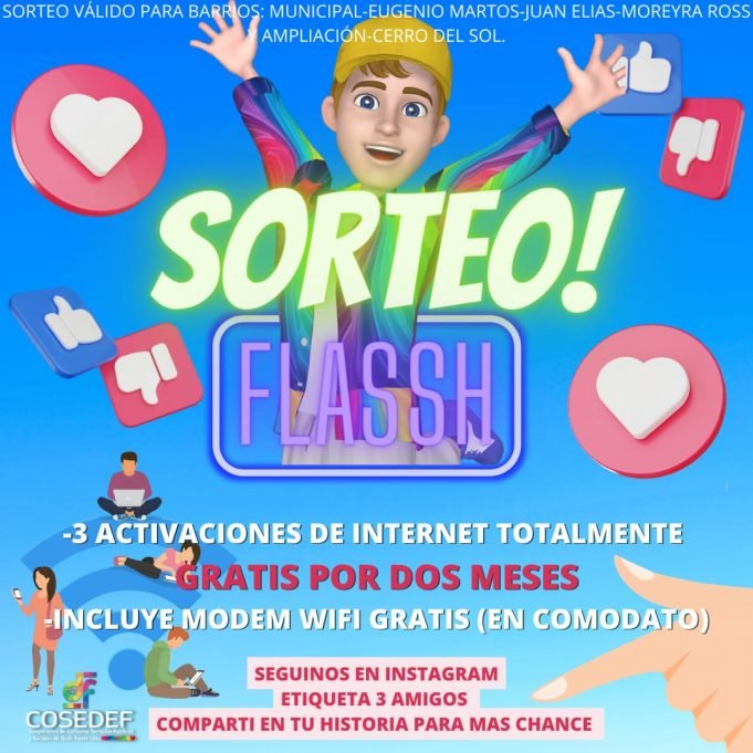 COSEDEF LANZÓ SU SERVICIO DE INTERNET FLASSH Y SORTEA 3 ACTIVACIONES GRATIS DEL SERVICIO POR 2 MESES. ¡PARTICIPÁ!