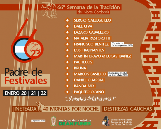 CONFIRMARON LA FECHA, MONTAS Y ARTISTAS DE LA EDICIÓN 66 DEL FESTIVAL DE DEÁN FUNES.