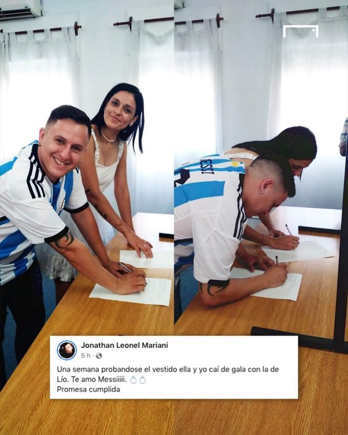 PASA EN REDES: COMO LAS PROMESAS SE CUMPLEN, SE CASÓ CON SU NOVIA TRAS EL TRIUNFO DE ARGENTINA Y FUE AL REGISTRO CIVIL CON LA CAMISETA DE LA SELECCIÓN.
