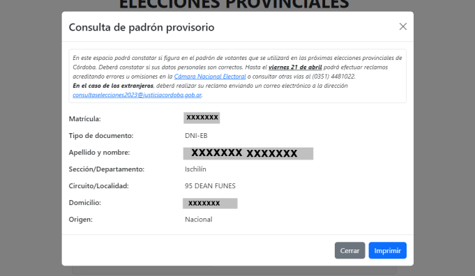 ELECCIONES 2023: HASTA EL 21 DE ABRIL PODES CONSULTAR EL PADRÓN ONLINE PARA CORREGIR ALGÚN DATO ANTES DE LA FECHA DE LOS COMICIOS.