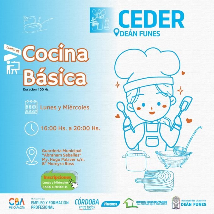 DEÁN FUNES: CONTINUÁN ABIERTAS LAS INSCRIPCIONES PARA EL CURSO DE COCINA BÁSICA.