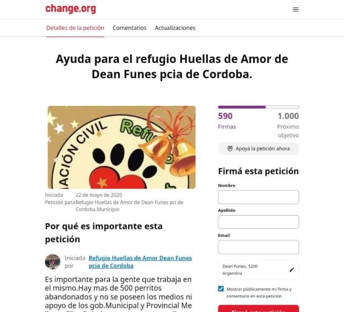 PRESUNTA ESTAFA MILLONARIA EN NOMBRE DEL REFUGIO HUELLAS DE AMOR EN CHANGE.ORG.