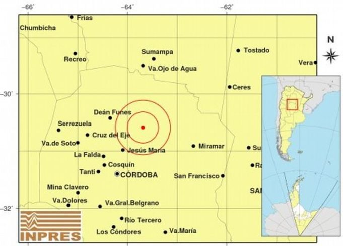 TEMBLÓ EL NORTE DE CÓRDOBA: SE REGISTRÓ UN SISMO DE 4.6° CON EPICENTRO A 58Km DE JESÚS MARÍA.