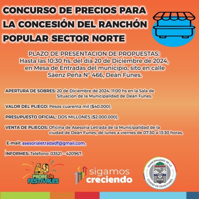Festival: Concurso de precios para la concesión del ranchón popular del estadio Fuhad Cordi.