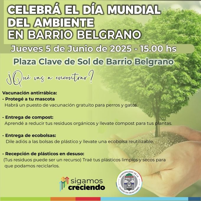 Hoy: Celebración por el Día Mundial del Medio Ambiente y vacunación antirrábica en B° Belgrano.