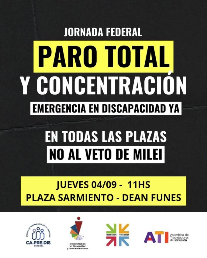 Jornada Federal por la Emergencia en Discapacidad: paro y concentración en Deán Funes