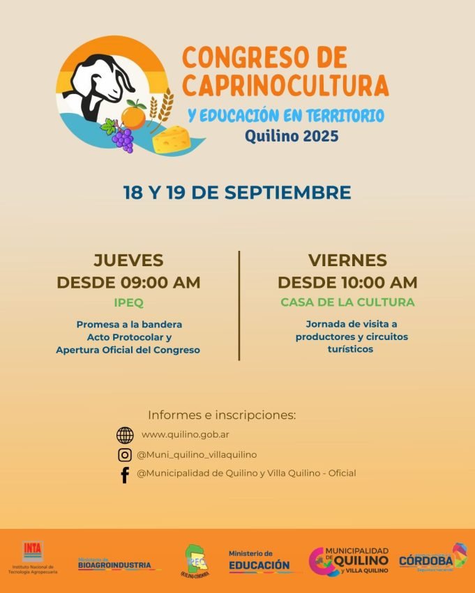 Quilino será sede del Primer Congreso de Caprinocultura y Educación en Territorio.
