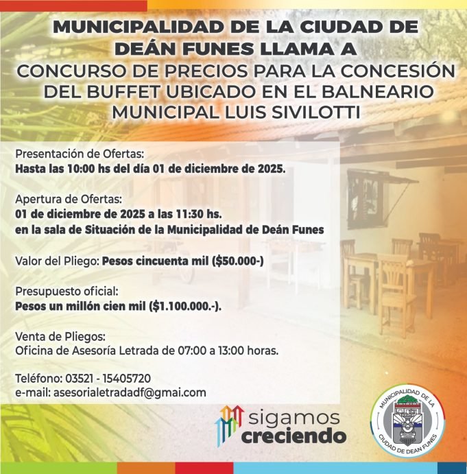 Llamado a concurso de precios para la concreción del Buffet del Balneario Municipal.