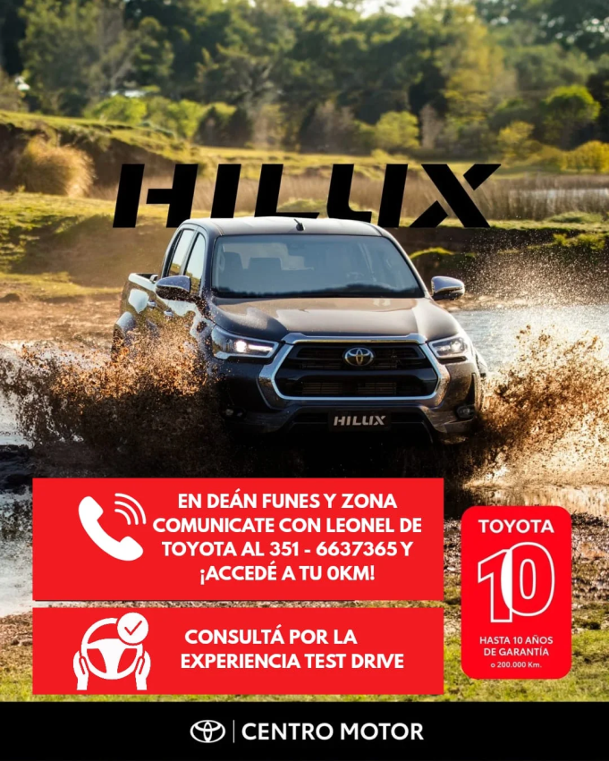 En Deán Funes y zona ¡Accedé a tu OKM con Centro Motor Toyota!