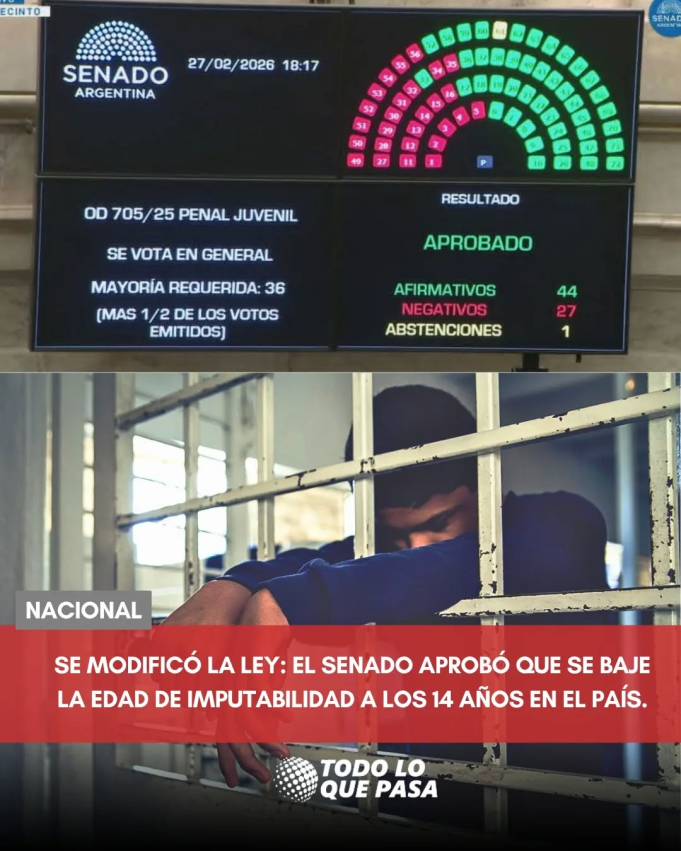 Se modificó la ley: El senado aprobó que se baje la edad de imputabilidad a los 14 años en el país.